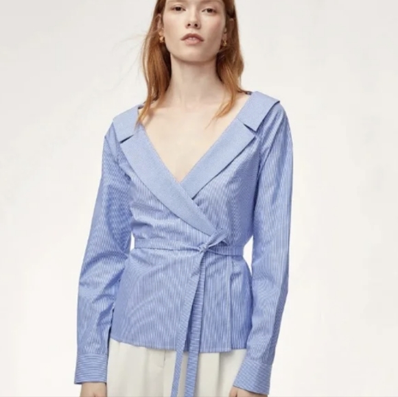 BOBATON Blue Stripe Wrap Top XS - Picture 1 of 8